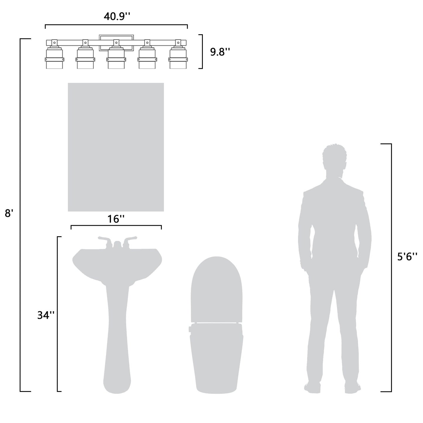 Applique murale de salle de bain ExBrite Farmhouse à 3 lumières, en fer noir à intensité variable