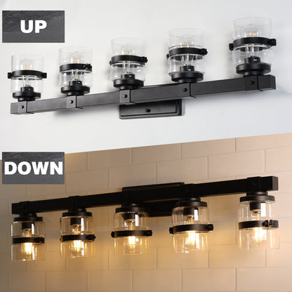 Applique murale de salle de bain ExBrite Farmhouse à 3 lumières, en fer noir à intensité variable