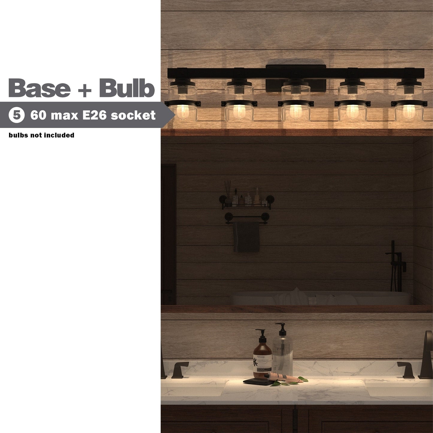 Applique murale de salle de bain ExBrite Farmhouse à 3 lumières, en fer noir à intensité variable