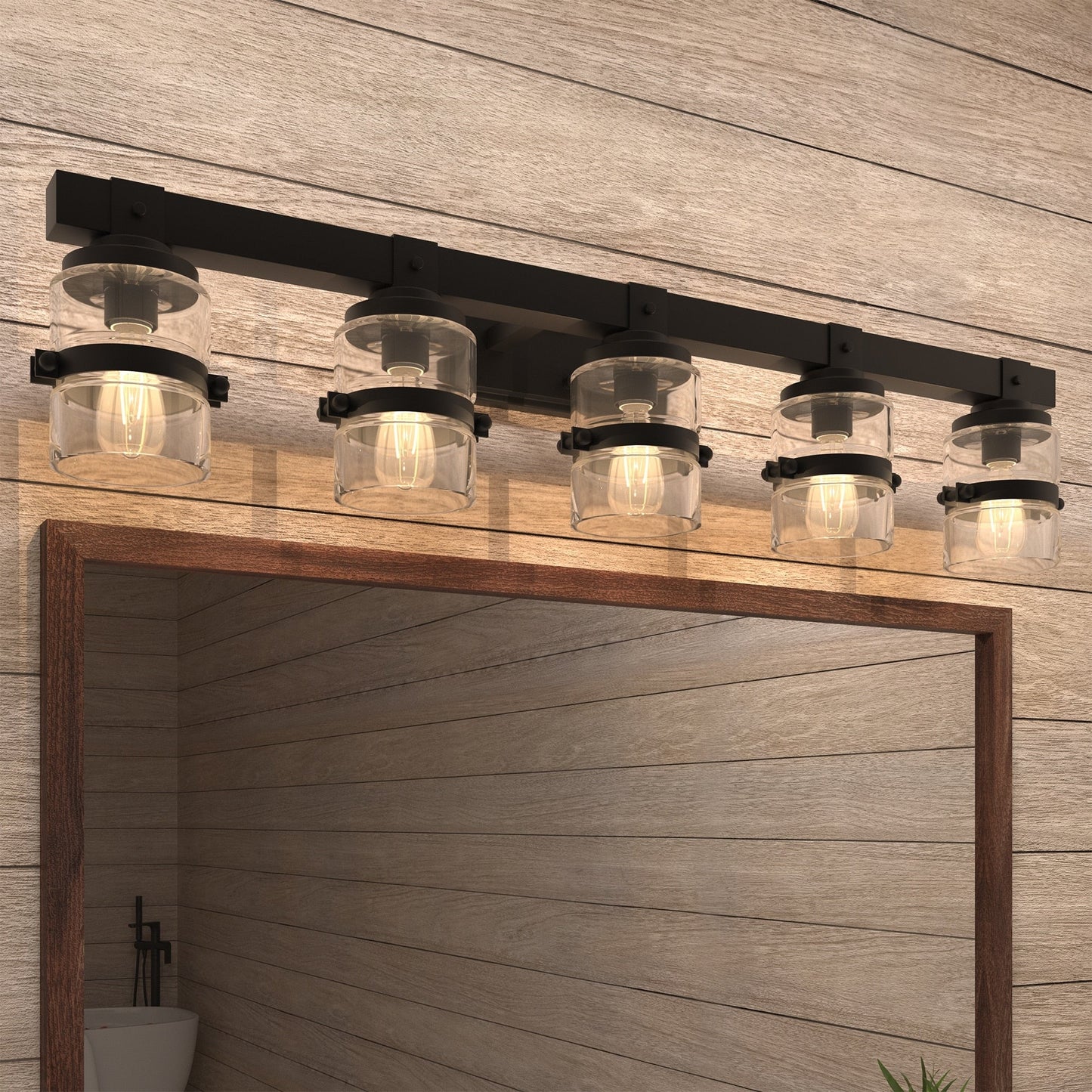 Applique murale de salle de bain ExBrite Farmhouse à 3 lumières, en fer noir à intensité variable