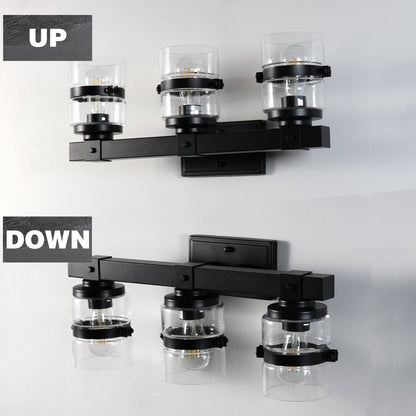 Applique murale de salle de bain ExBrite Farmhouse à 3 lumières, en fer noir à intensité variable