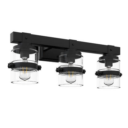 Applique murale de salle de bain ExBrite Farmhouse à 3 lumières, en fer noir à intensité variable