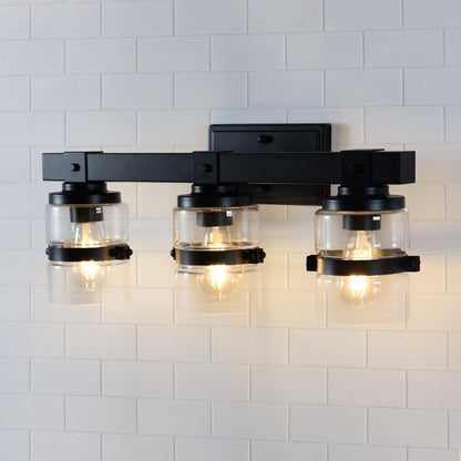 Applique murale de salle de bain ExBrite Farmhouse à 3 lumières, en fer noir à intensité variable