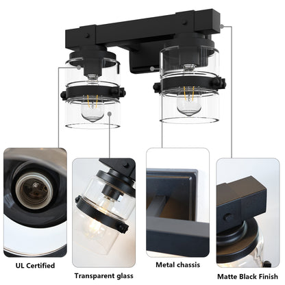 Applique murale de salle de bain ExBrite Farmhouse à 3 lumières, en fer noir à intensité variable