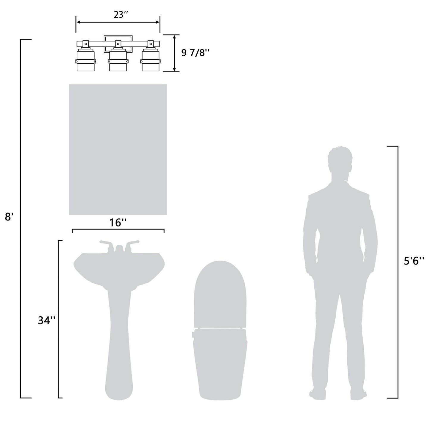 Applique murale de salle de bain ExBrite Farmhouse à 3 lumières, en fer noir à intensité variable