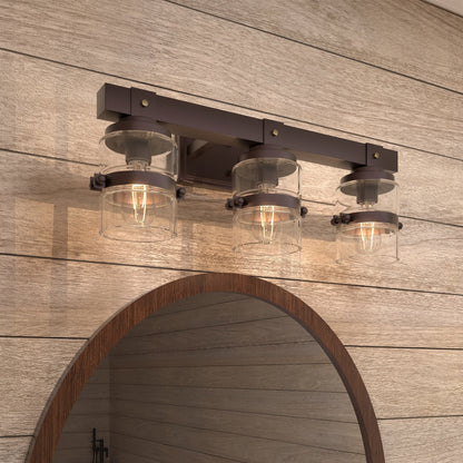 Applique murale de salle de bain ExBrite Farmhouse à 3 lumières, en fer noir à intensité variable