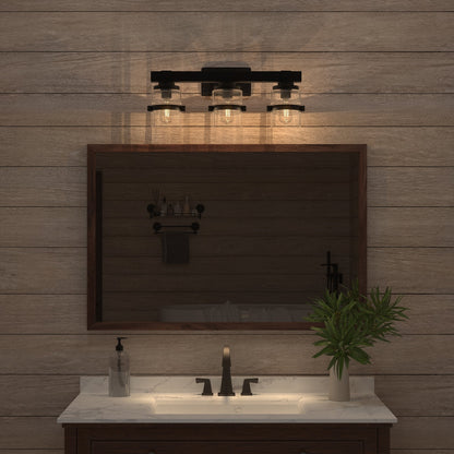 Applique murale de salle de bain ExBrite Farmhouse à 3 lumières, en fer noir à intensité variable