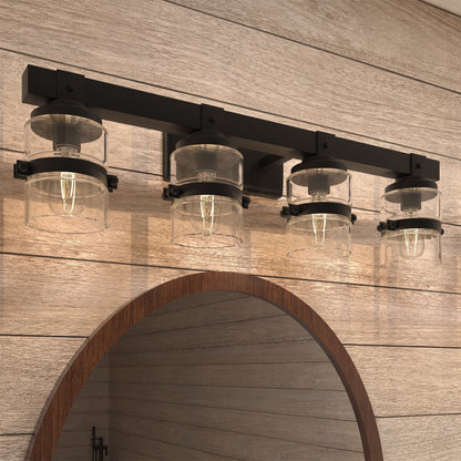 Applique murale de salle de bain ExBrite Farmhouse à 3 lumières, en fer noir à intensité variable