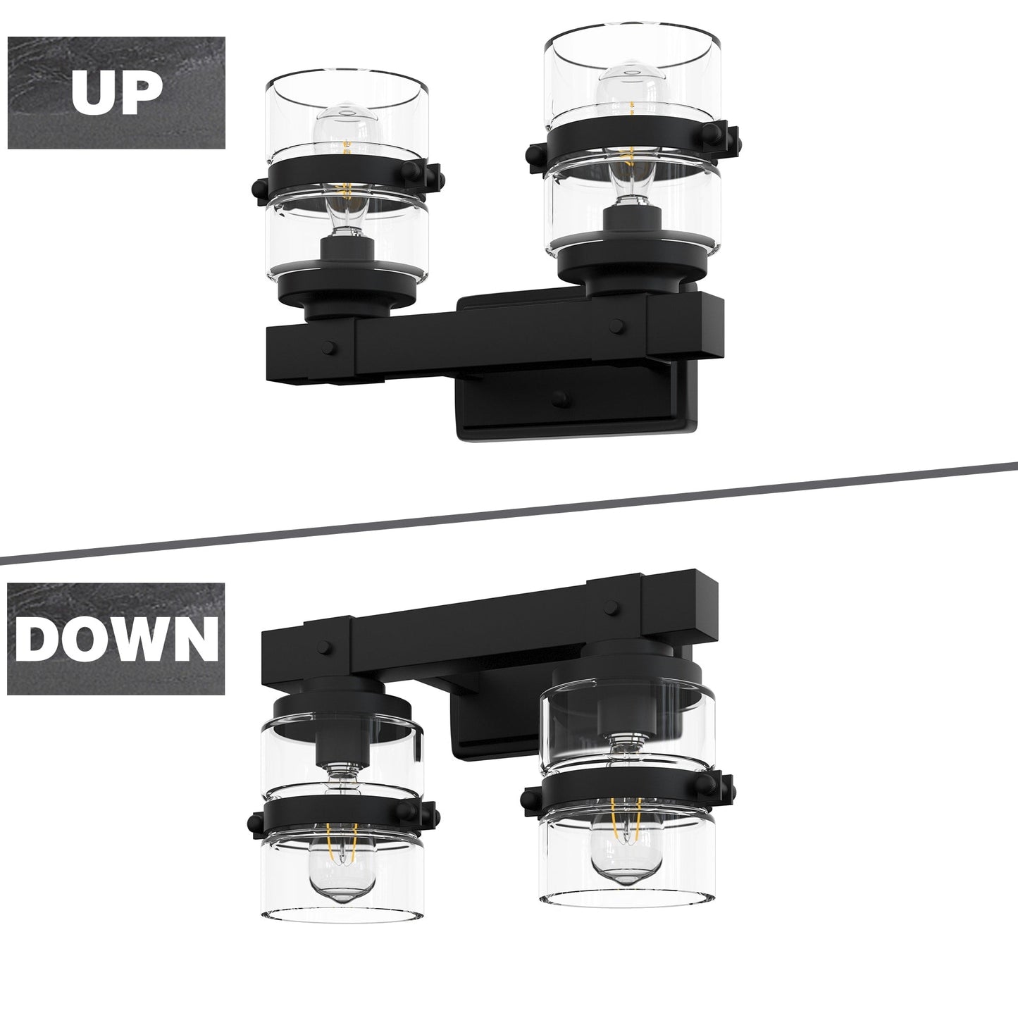 Applique murale de salle de bain ExBrite Farmhouse à 3 lumières, en fer noir à intensité variable