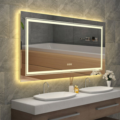 Miroir de salle de bain extra large avec éclairage LED, antibuée, 3 couleurs