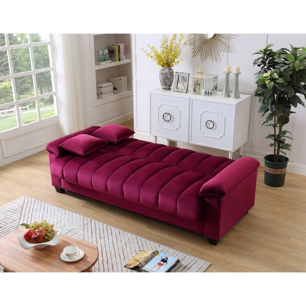 Fabric Upholstered Channel Back Living Room Convertible Sofabed