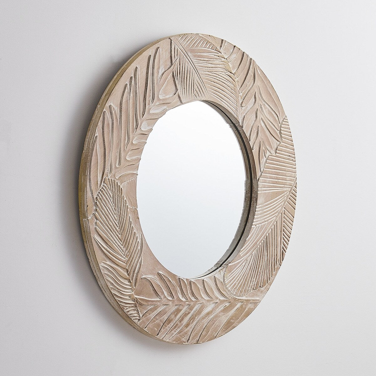 Miroir mural rond en bois sculpté de style ferme - 28 x 28