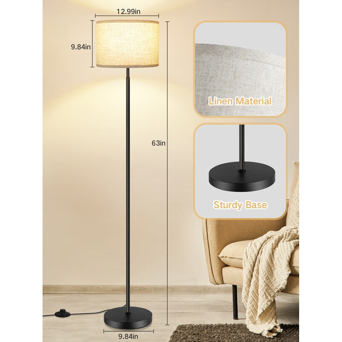Floor Lamps for Living Room with Remote Control and 4 Color Temperatures Pole Lamps - N/A