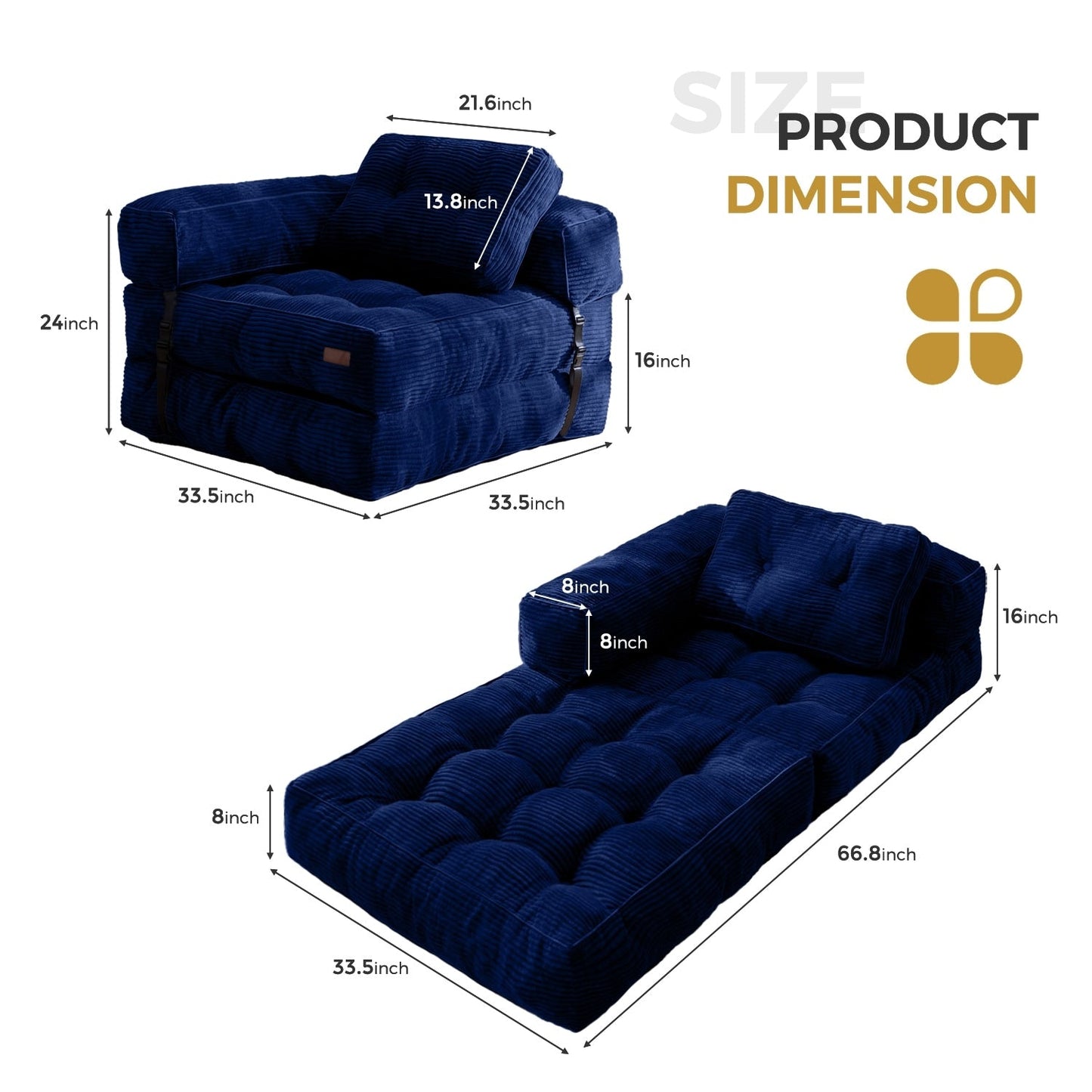 Foldable Sofa Bed,L-Shaped Floor Sofa Couch
