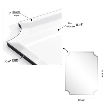 Frameless Rectangle Scalloped Beveled Wall Mirror, Bathroom, Vanity, Bedroom Mirror,1-beveled Edge - Clear
