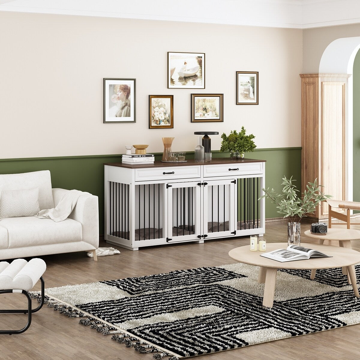 Cage pour chien de style meuble, niche en bois de 64,5 pouces pour grand chien