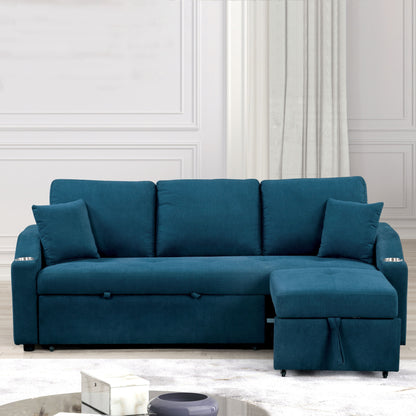 Furniture of America Scarlett Modern Tufted Space-Saving Sleeper Sofa Sectional with Cup Holders