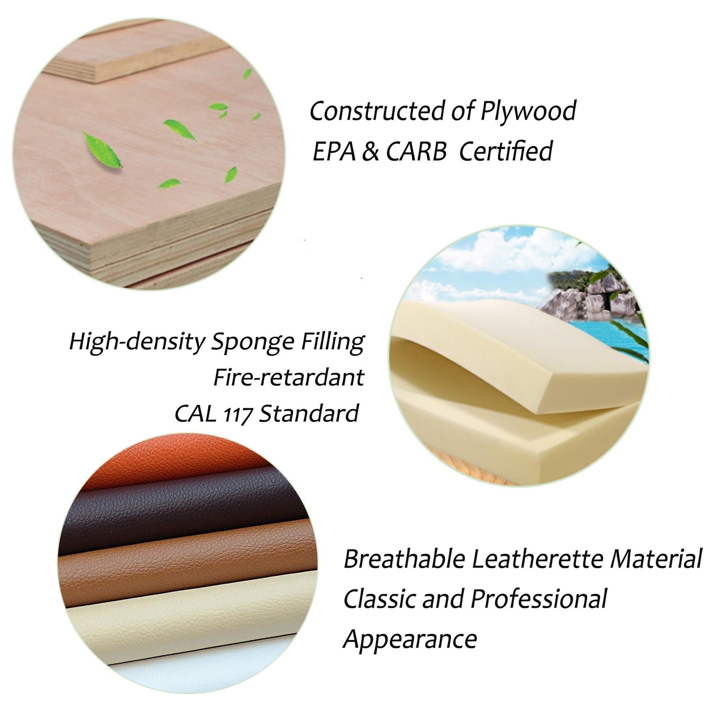 Chaise de bureau pivotante réglable en similicuir Glitzhome de 48 pouces, style milieu du siècle