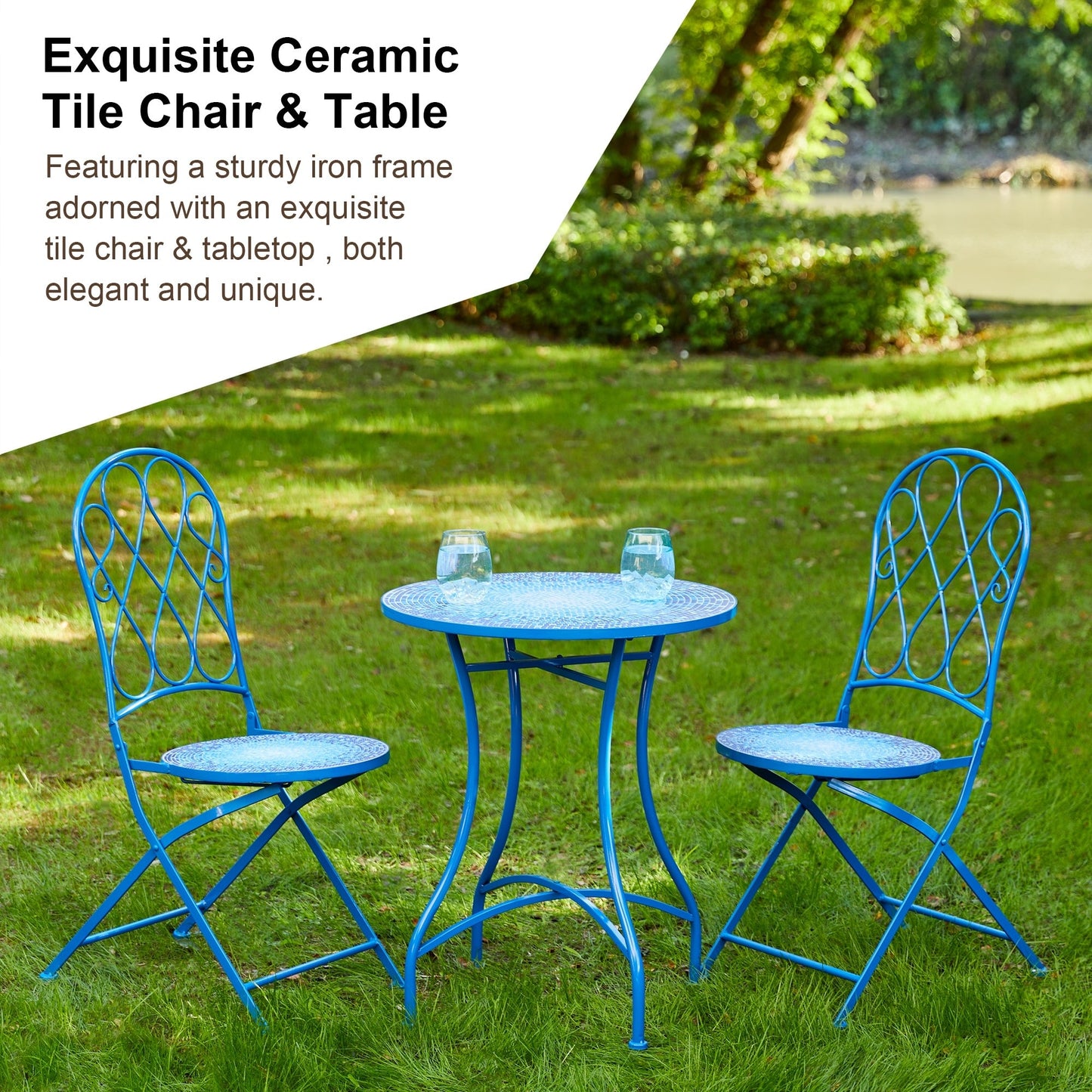 Ensemble bistrot pliant d'extérieur en métal Glitzhome 3 pièces avec table et chaises