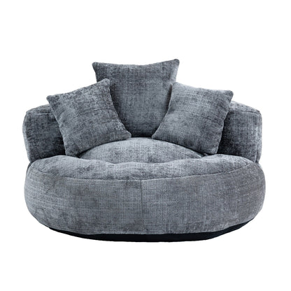 Gray Oversized 42.52 Chenille Lazy Bean Bag Single Sofa with Three Pillows for Bedroom