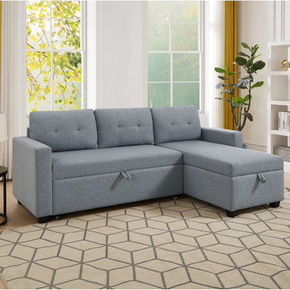 Grey 81.5'' Linen Convertible Sleeper Sofa with Reversible Storage Chaise