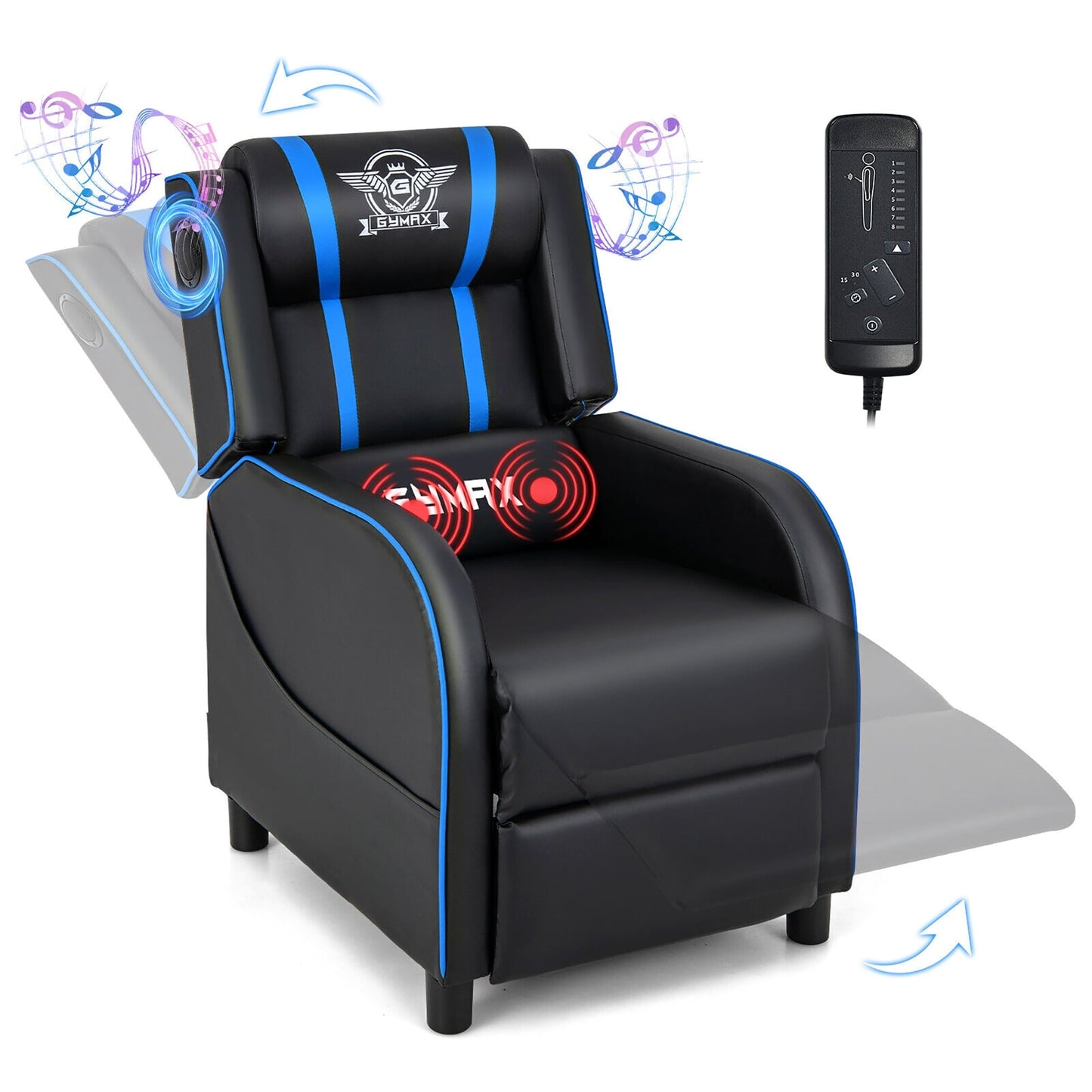 Gymax Massage Gaming Recliner Chair PU Leather Single Recliner Sofa