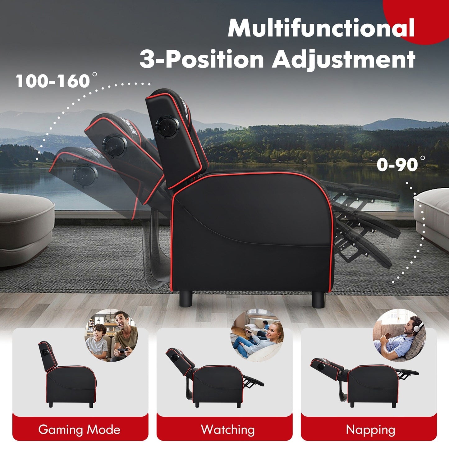 Gymax Massage Gaming Recliner Chair PU Leather Single Recliner Sofa