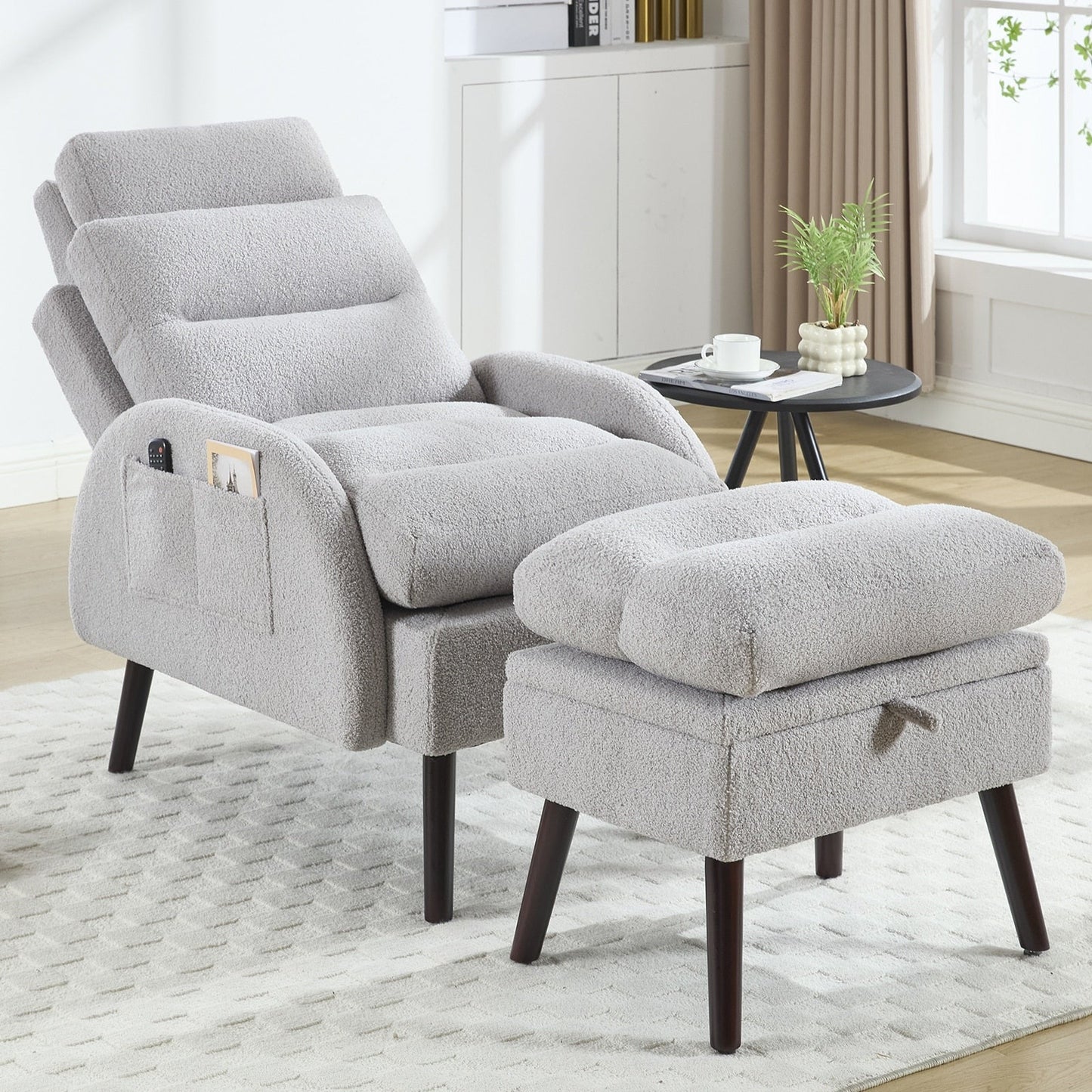 Fauteuil d'appoint HOMYKA avec dossier réglable et pouf de rangement