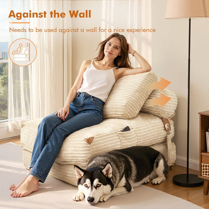 HOOOWOOO Modern Corduroy Fabric Folding Sofa Couch