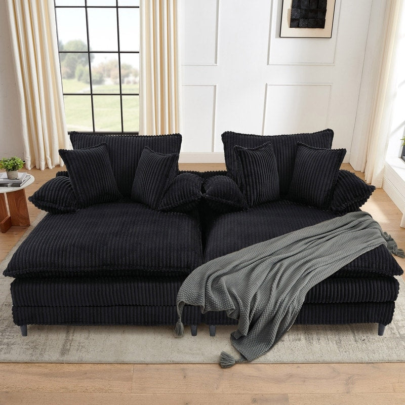 Harmonia 109 W Oversized Corduroy Sofa Bed, Deep Seat Double Lounge Chaise with 4 Pillows