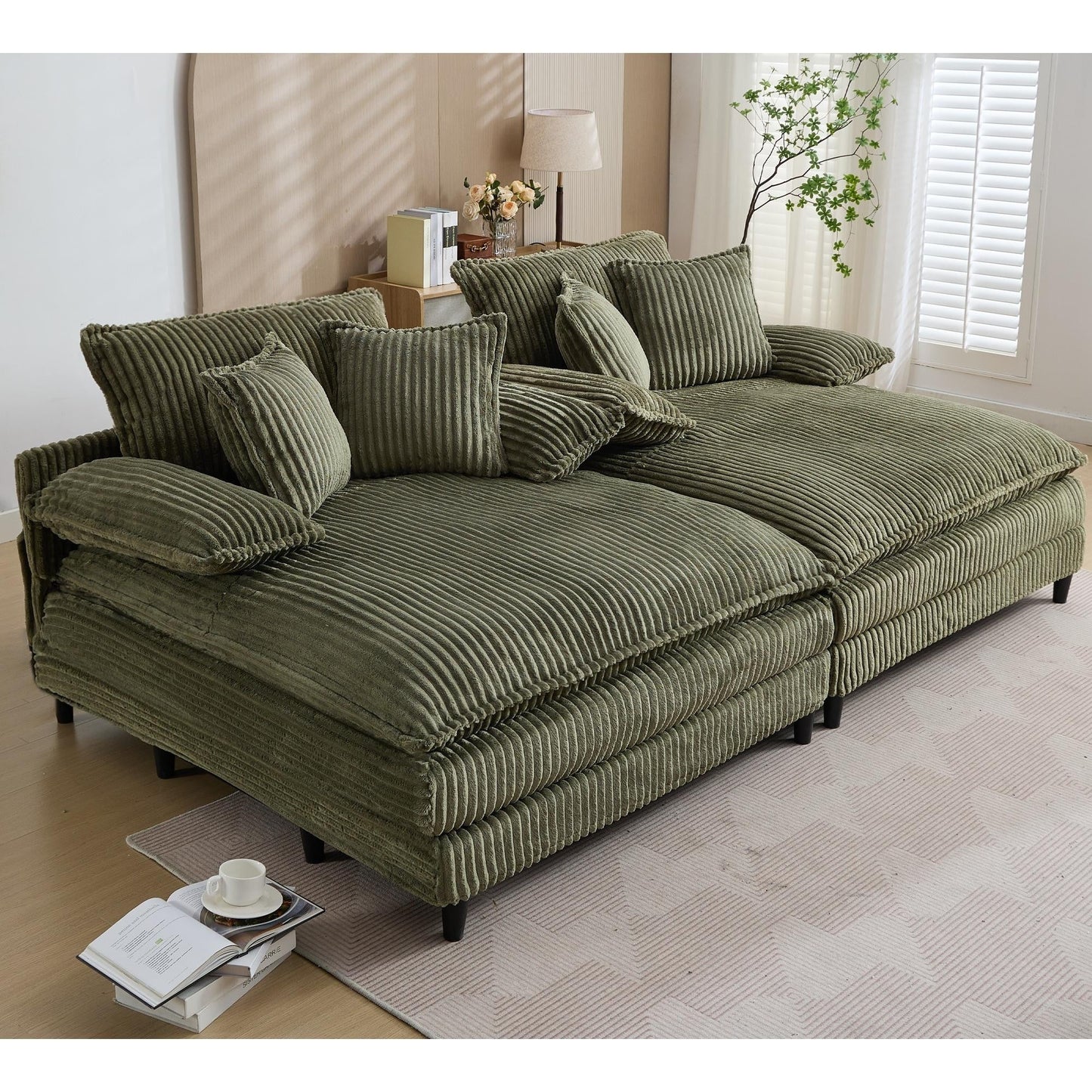 Harmonia 109 W Oversized Corduroy Sofa Bed, Deep Seat Double Lounge Chaise with 4 Pillows