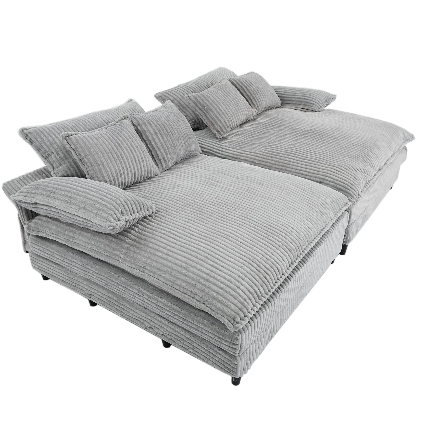 Harmonia 109 W Oversized Corduroy Sofa Bed, Deep Seat Double Lounge Chaise with 4 Pillows