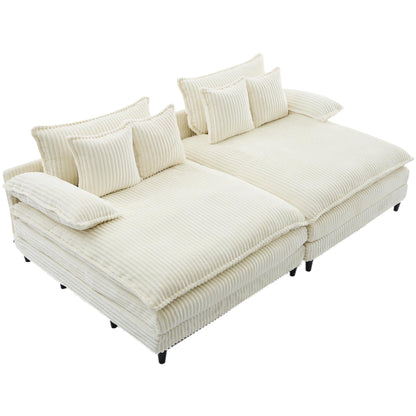 Harmonia 109 W Oversized Corduroy Sofa Bed, Deep Seat Double Lounge Chaise with 4 Pillows