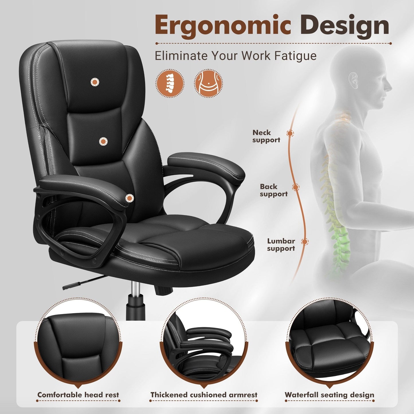Chaise de bureau ergonomique Homall à dossier haut