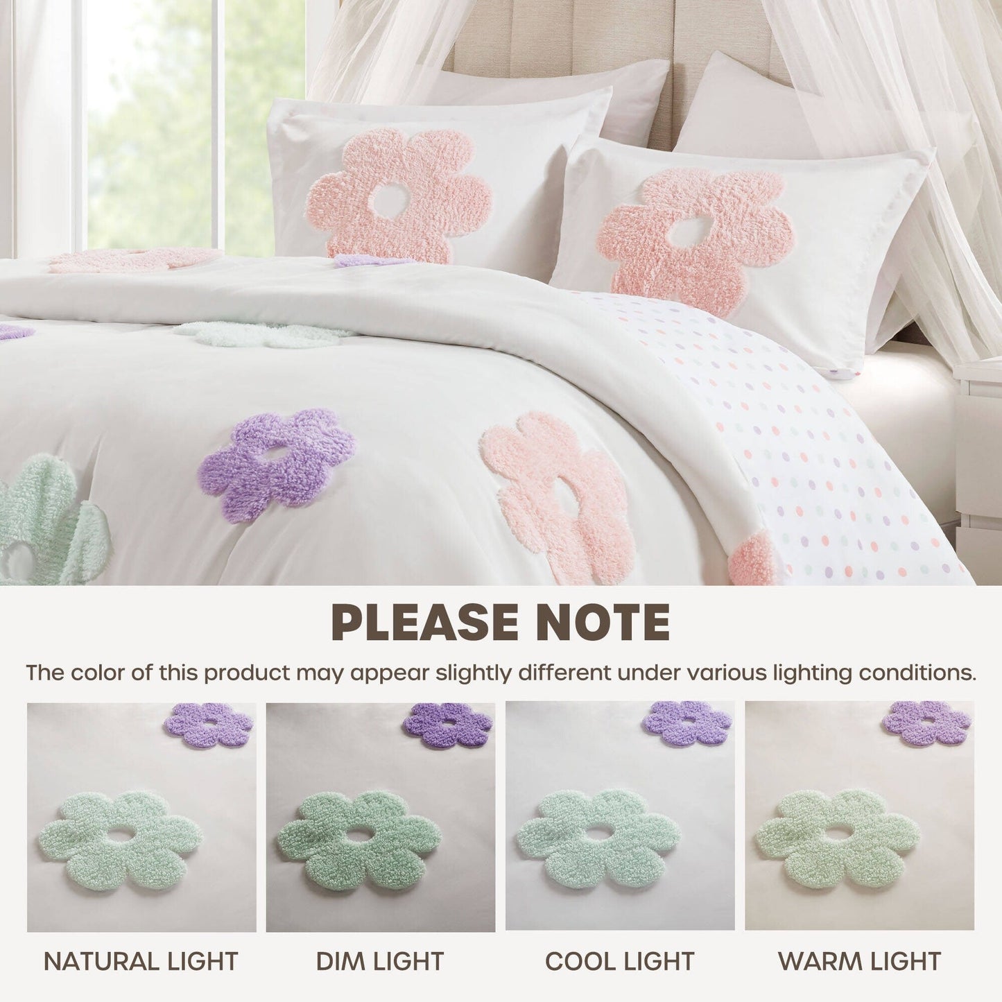 Parure de lit réversible en chenille touffetée à motif floral Madeline pour enfants de conception intelligente
