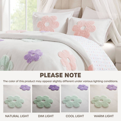 Parure de lit réversible en chenille touffetée à motif floral Madeline pour enfants de conception intelligente