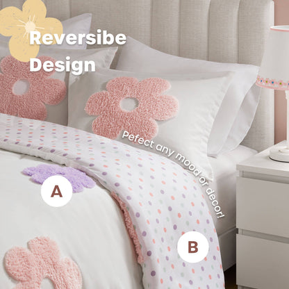 Parure de lit réversible en chenille touffetée à motif floral Madeline pour enfants de conception intelligente