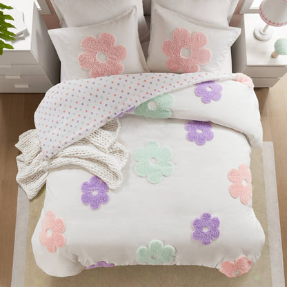 Parure de lit réversible en chenille touffetée à motif floral Madeline pour enfants de conception intelligente