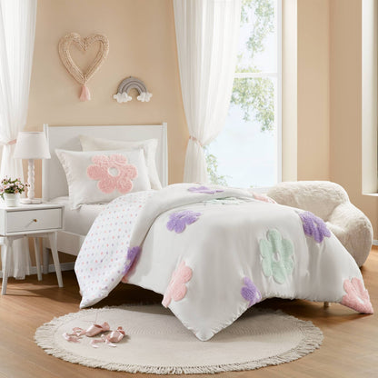 Parure de lit réversible en chenille touffetée à motif floral Madeline pour enfants de conception intelligente