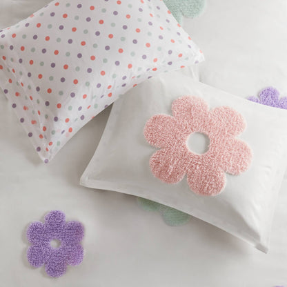 Parure de lit réversible en chenille touffetée à motif floral Madeline pour enfants de conception intelligente