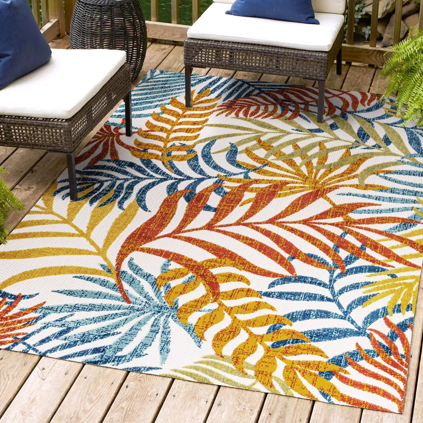Tapis d'intérieur/extérieur à feuilles de palmier JONATHAN Y Aydin
