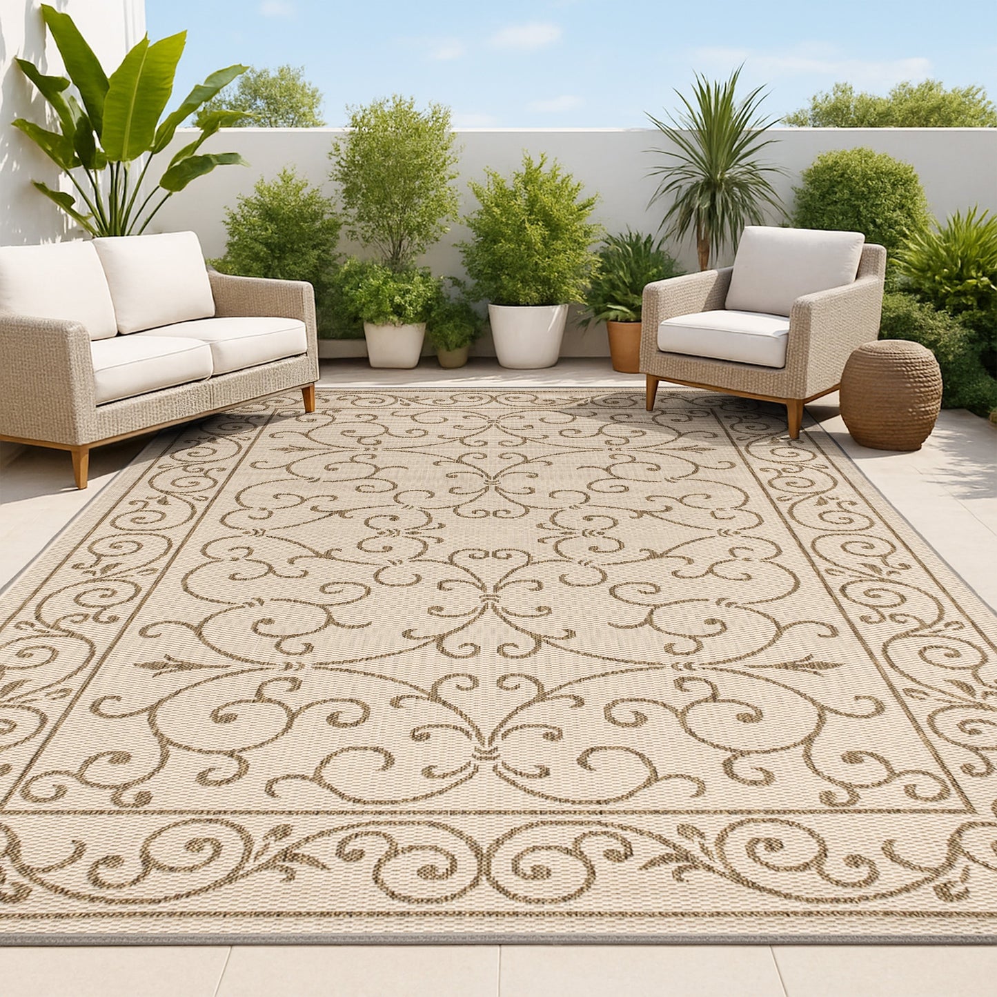 Tapis d'intérieur/extérieur à tissage texturé en filigrane JONATHAN Y
