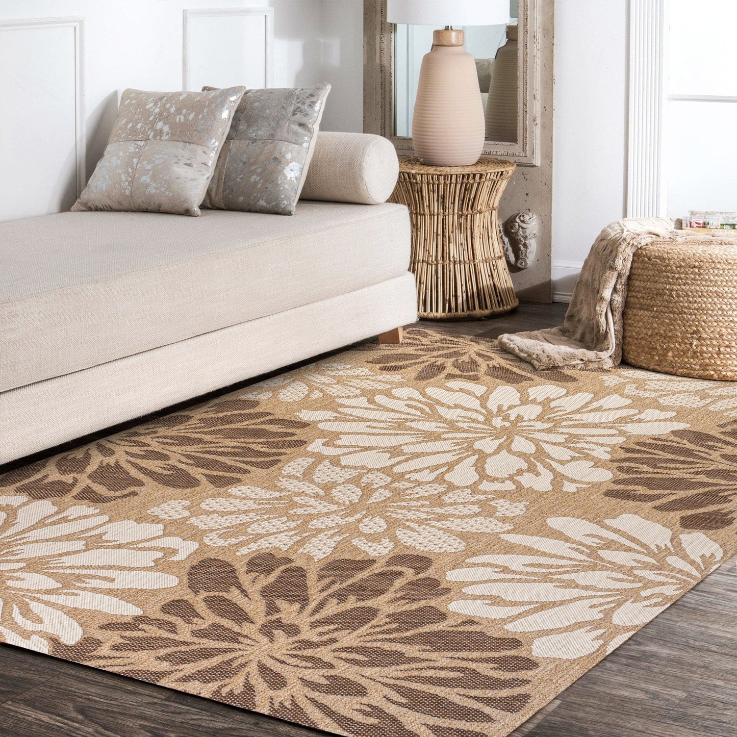 Tapis d'intérieur/extérieur à tissage texturé floral JONATHAN Y