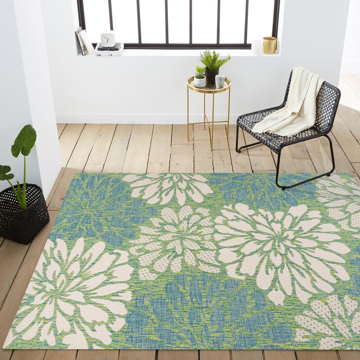 Tapis d'intérieur/extérieur à tissage texturé floral JONATHAN Y
