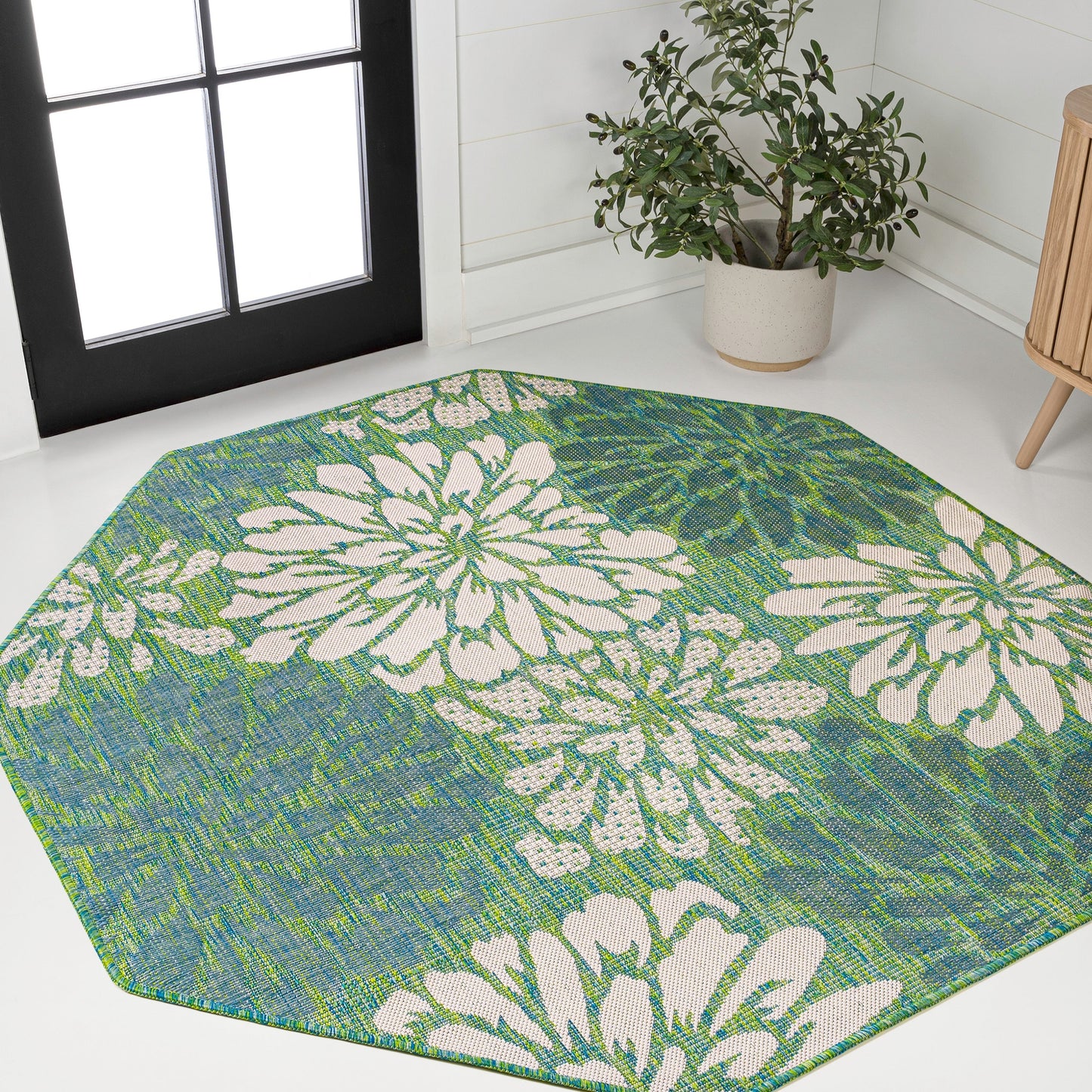 Tapis d'intérieur/extérieur à tissage texturé floral JONATHAN Y