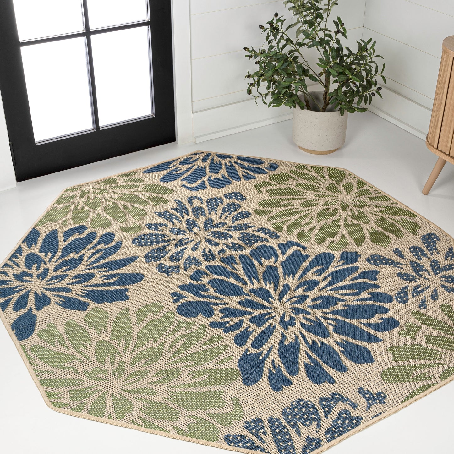 Tapis d'intérieur/extérieur à tissage texturé floral JONATHAN Y