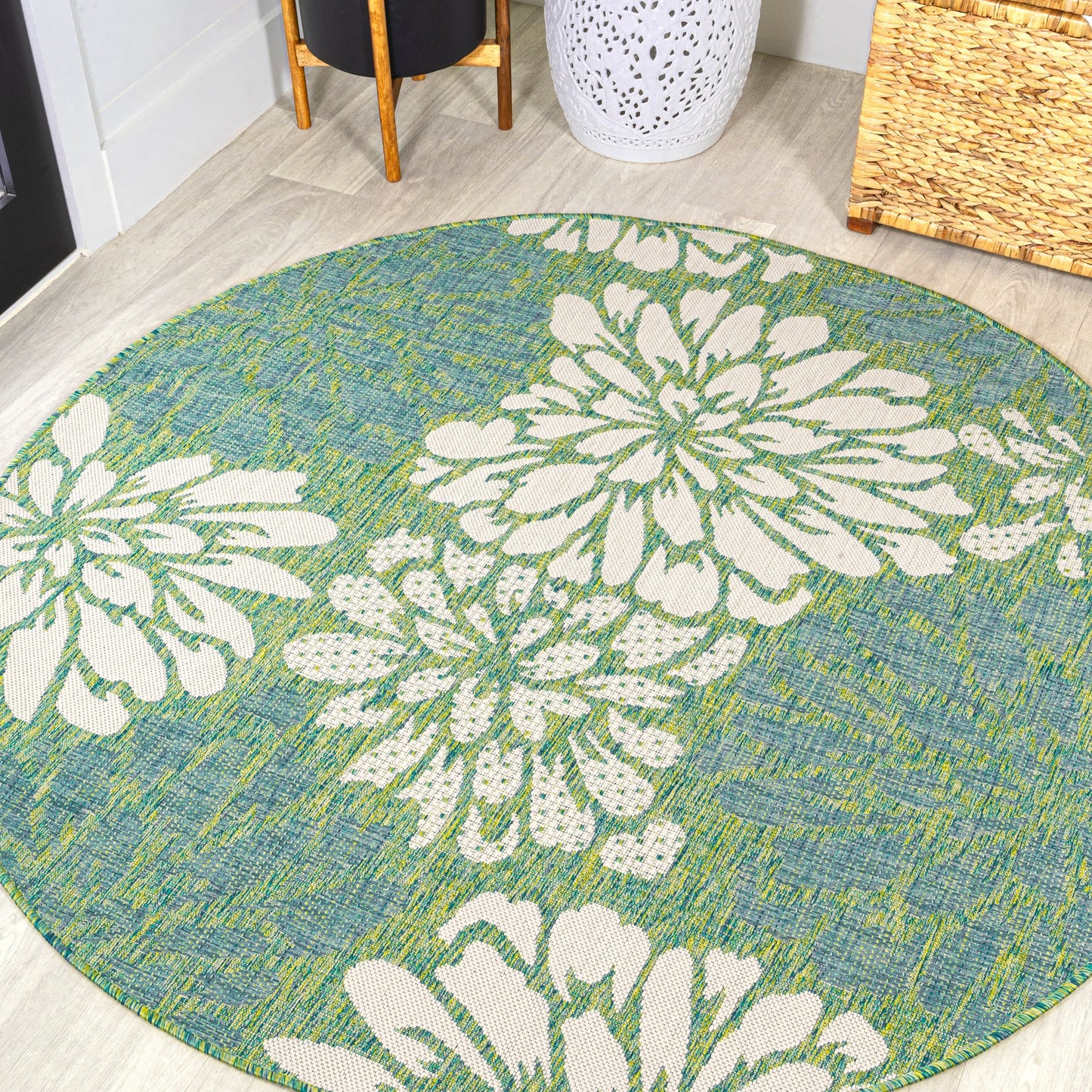 Tapis d'intérieur/extérieur à tissage texturé floral JONATHAN Y