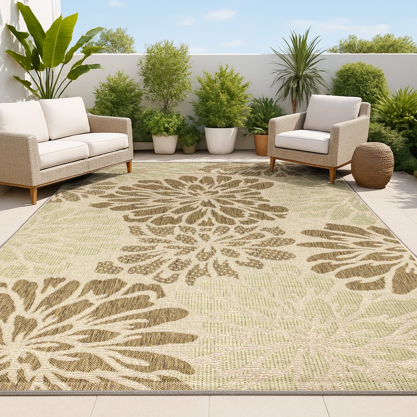 Tapis d'intérieur/extérieur à tissage texturé floral JONATHAN Y