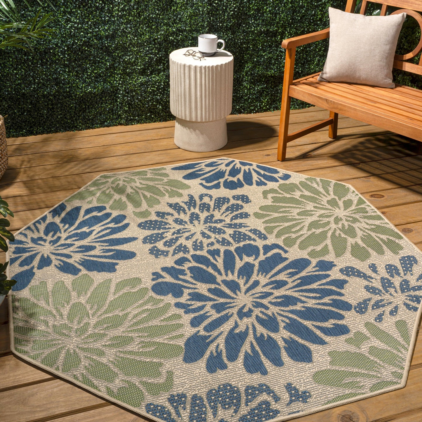 Tapis d'intérieur/extérieur à tissage texturé floral JONATHAN Y