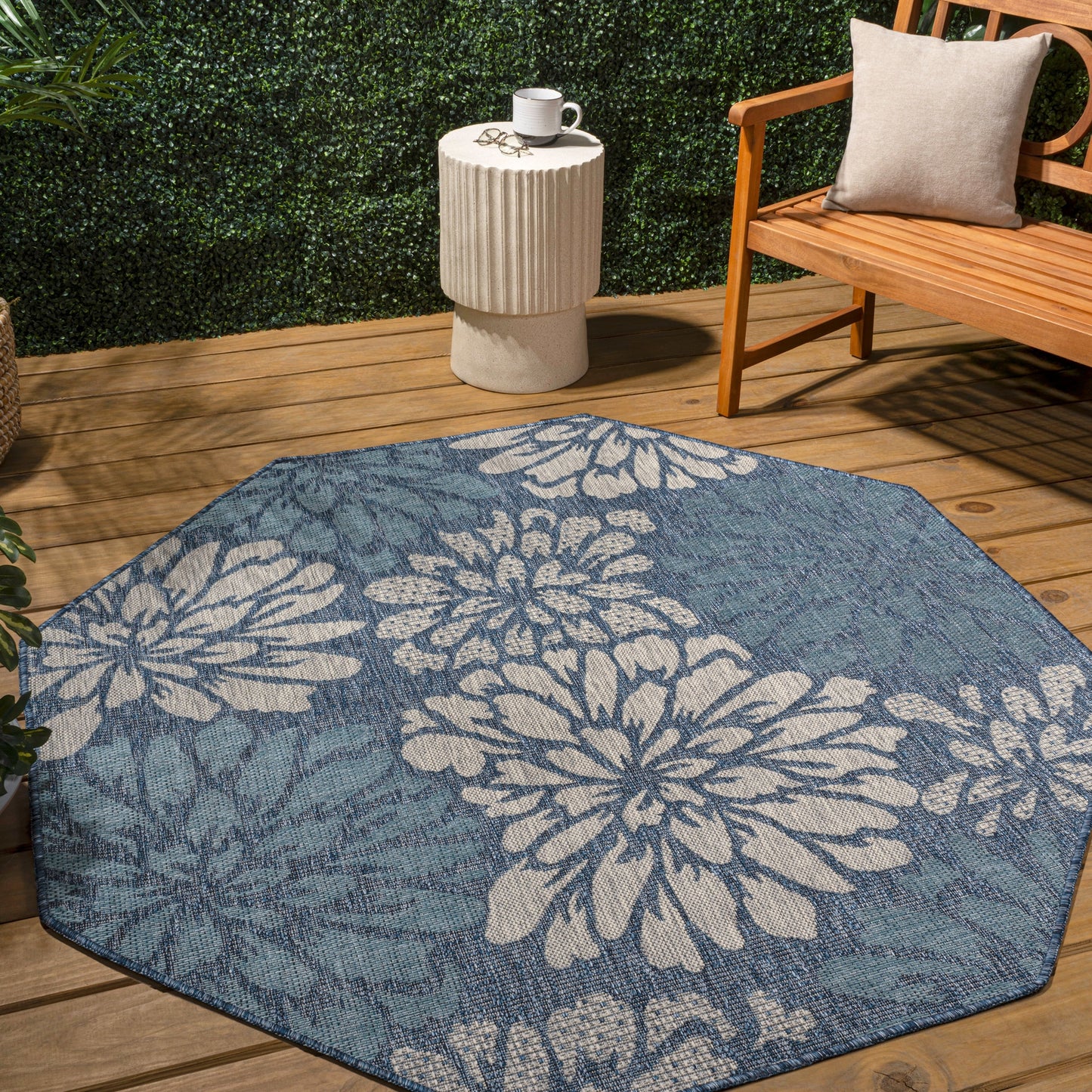 Tapis d'intérieur/extérieur à tissage texturé floral JONATHAN Y